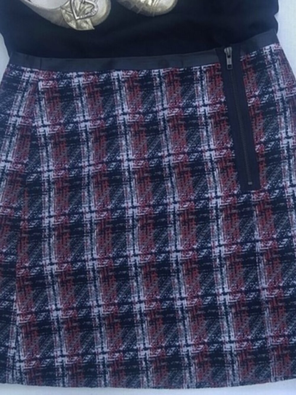 Halogen SZ 10P A-line Polyester Career Skirt with Front Exposed Zip